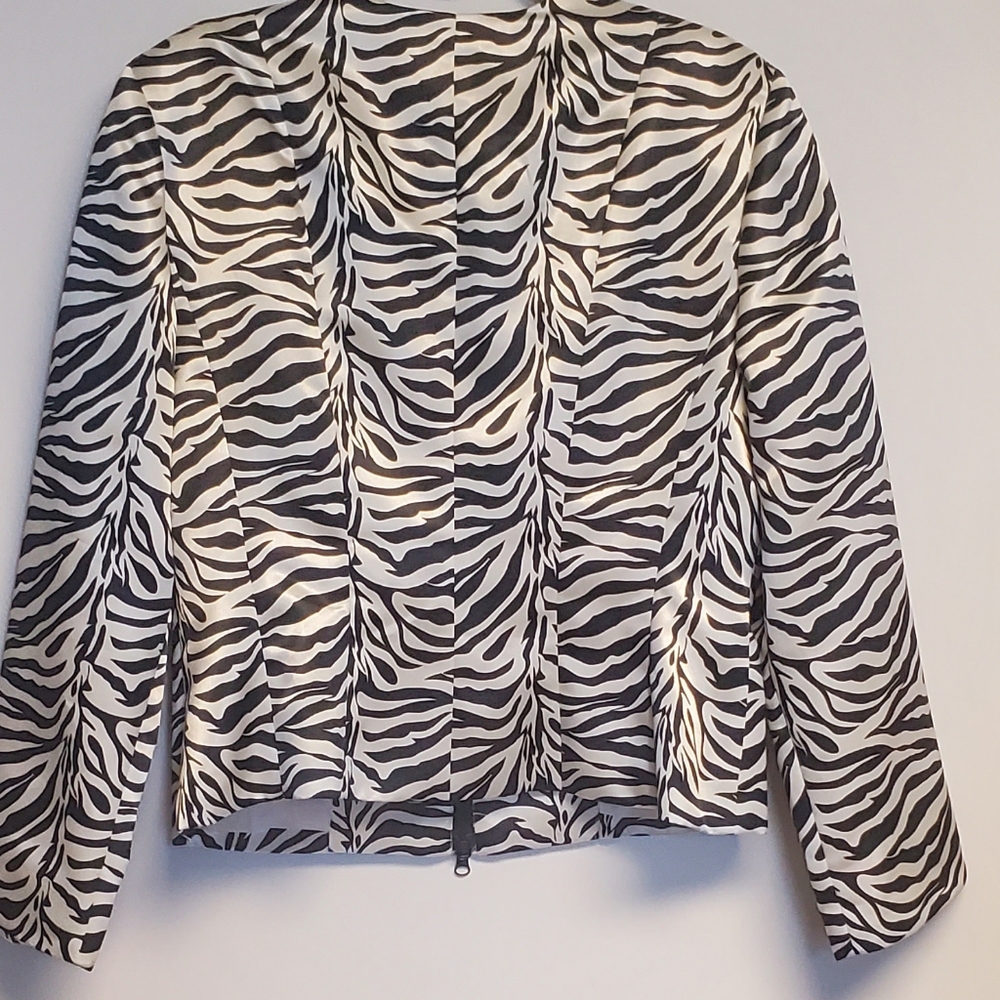 Vintage Parche Pairs Zebra Satin Zipper Blazer Jacket Size 14 Made in the USA - Picture 10 of 11